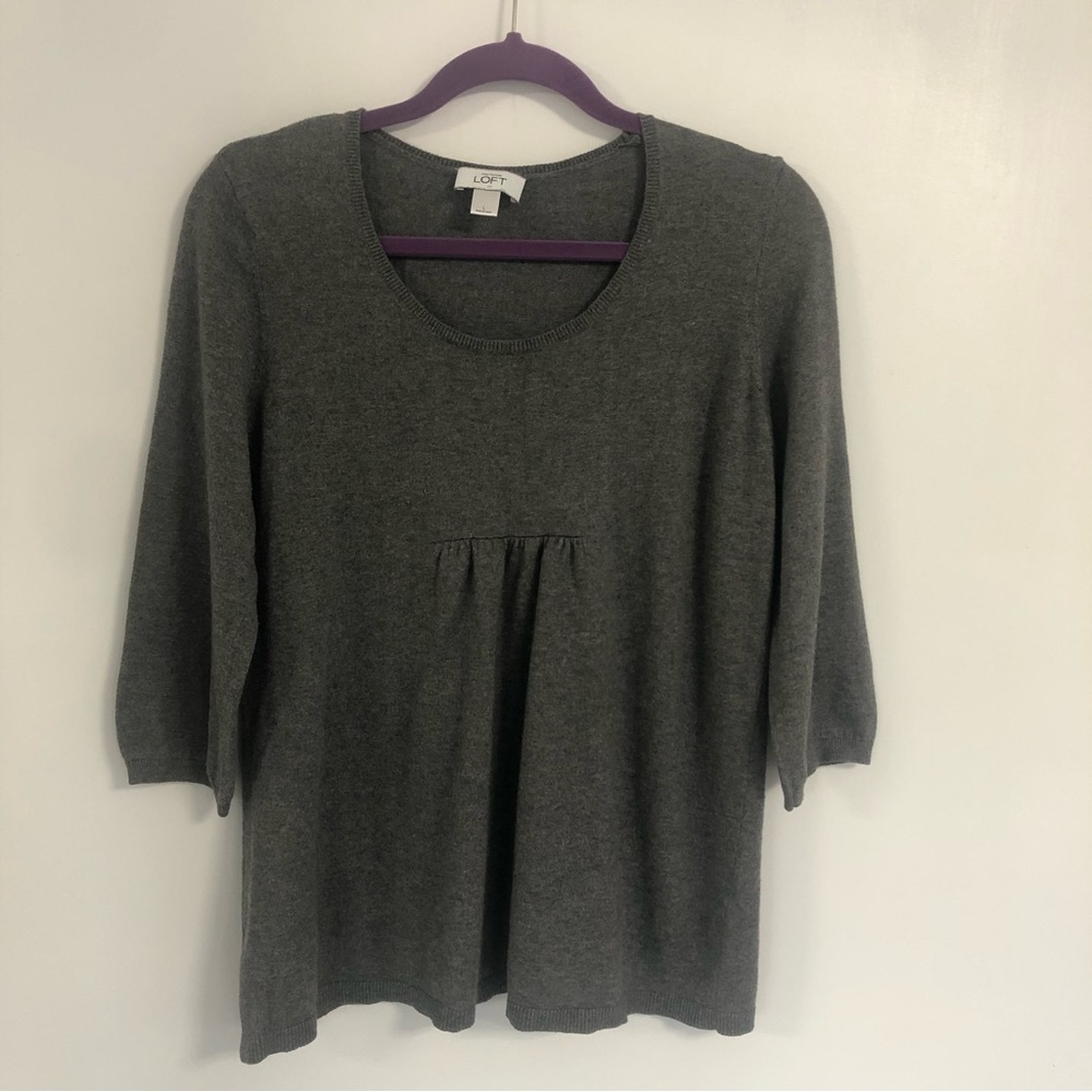 ANN TAYLOR LOFT Women’s Heathered Grey Round-Neck 3/4 Sleeve Sweater Sz L